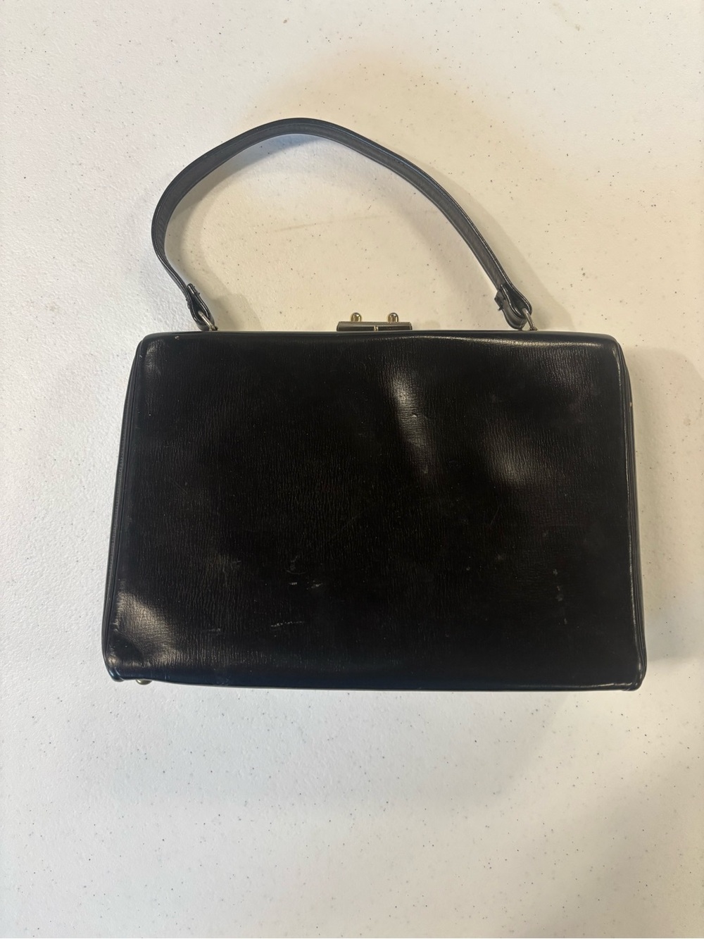 Vintage Mid-Century Elite Classic Black Structured Top-Handle Bag
